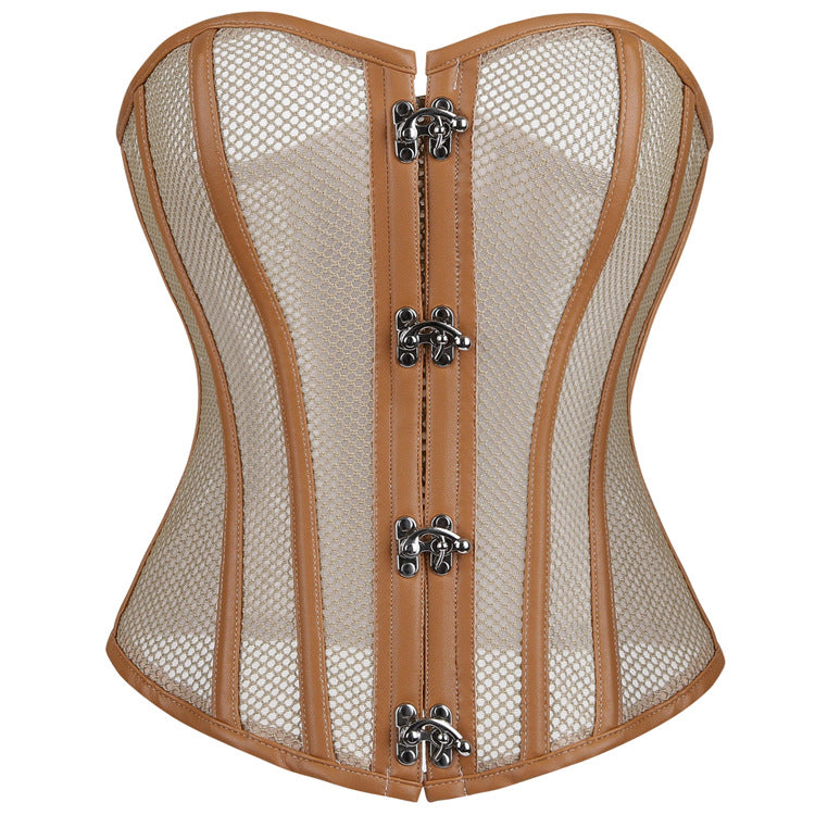 Top moldeador de cuerpo de malla gótica para mujer, transpirable, con corte en V