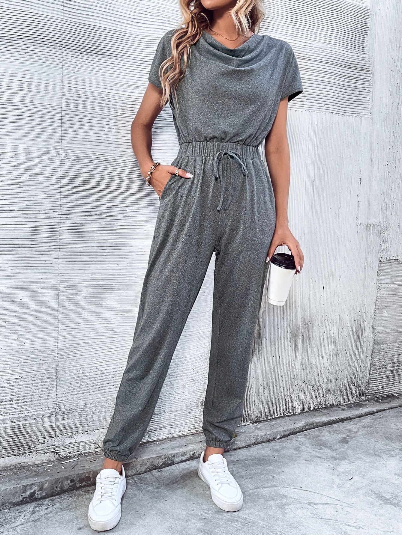 Women Clothing Short Sleeved Casual Wide Leg Jumpsuit