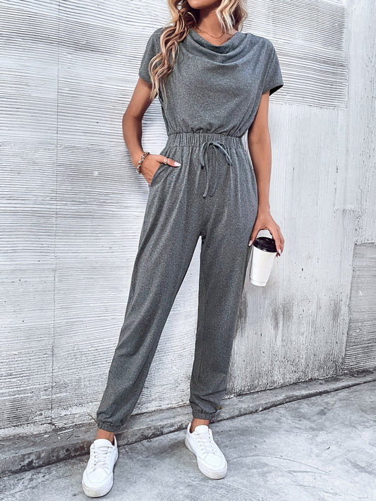 Women Clothing Short Sleeved Casual Wide Leg Jumpsuit