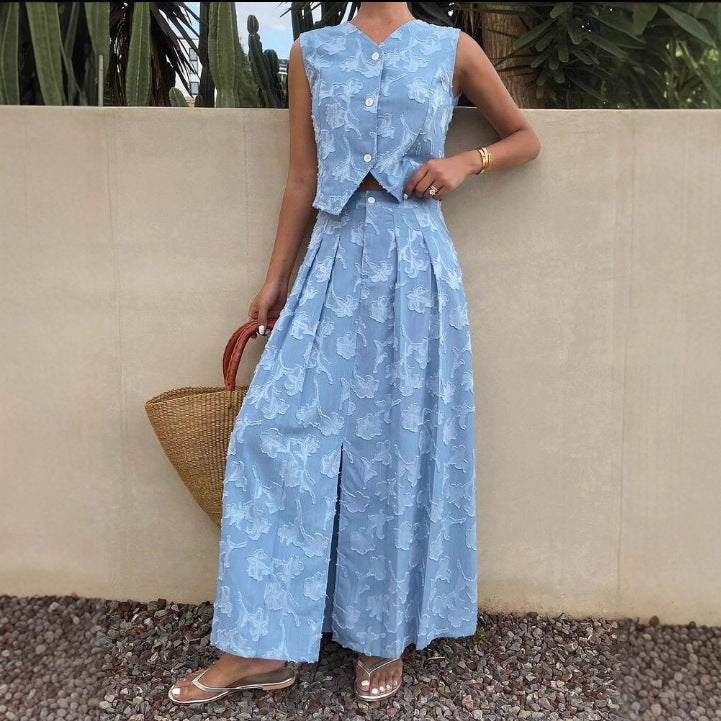 Conjuntos de dos piezas de falda con cintura ajustada y chaleco de jacquard a la moda casual para mujer