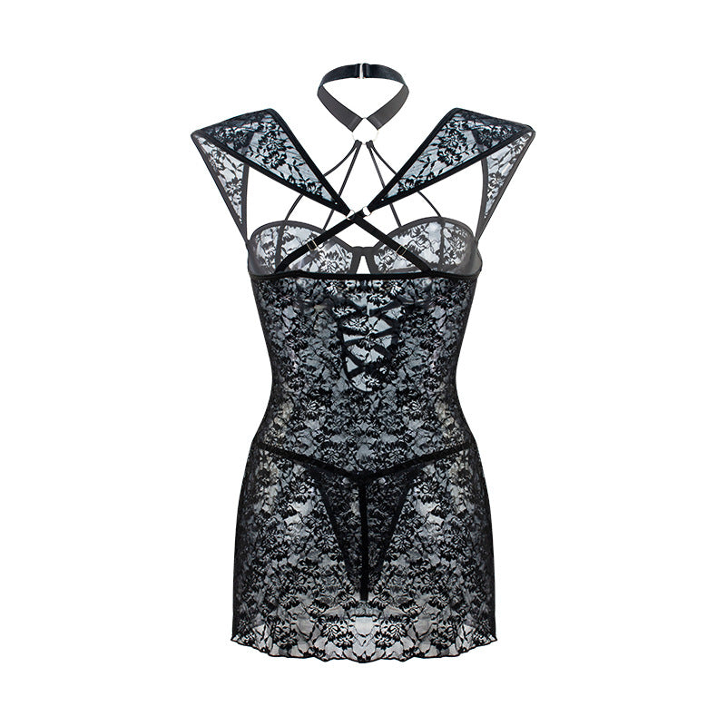 Sexy See through Hollow Out Cutout out Sexy Sleepwear Lace Homewear Nightdress Flirting Sexy Set
