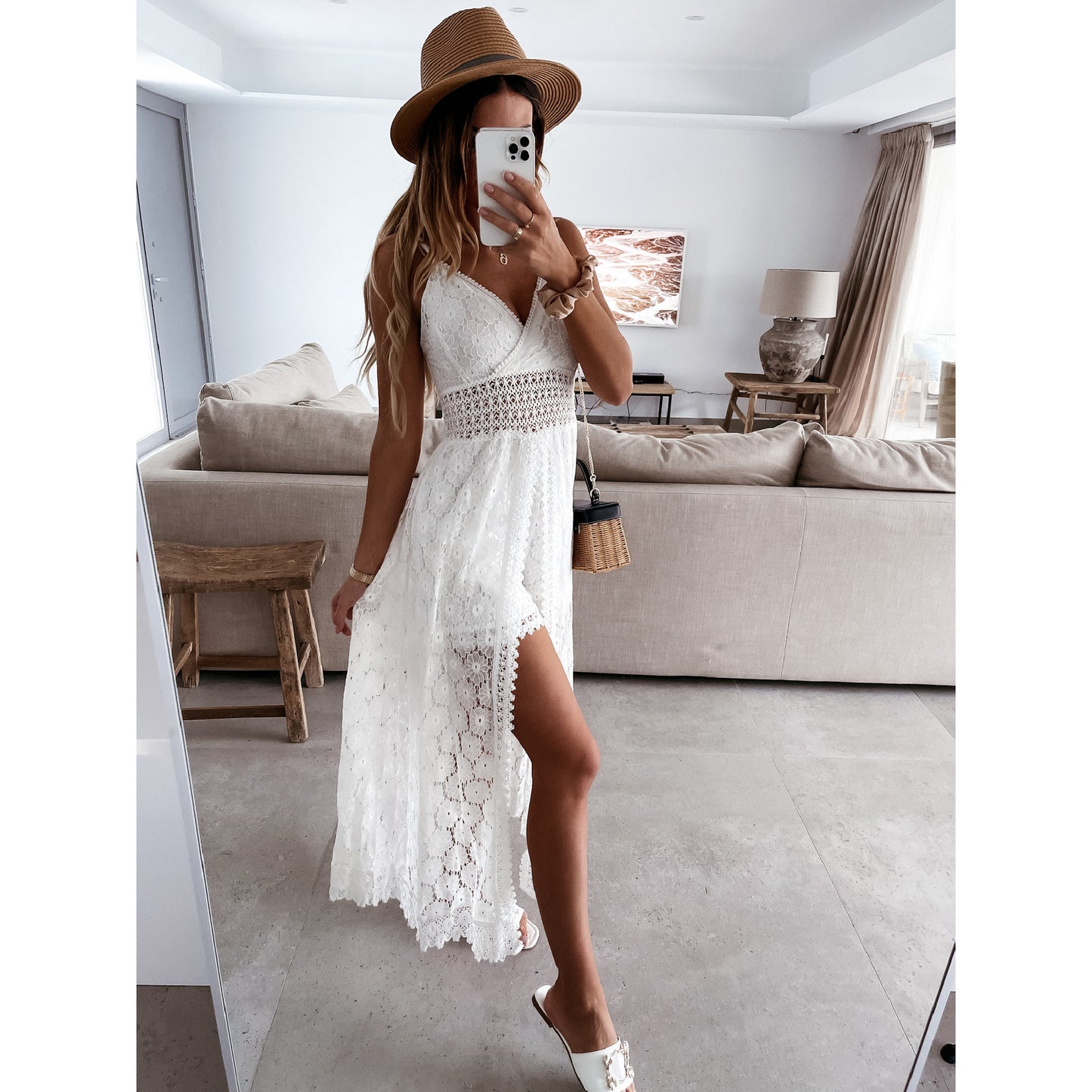 Sexy Strap Stitching Casual Jumpsuit Home Vacation Hollow Out Cutout Jumpsuit