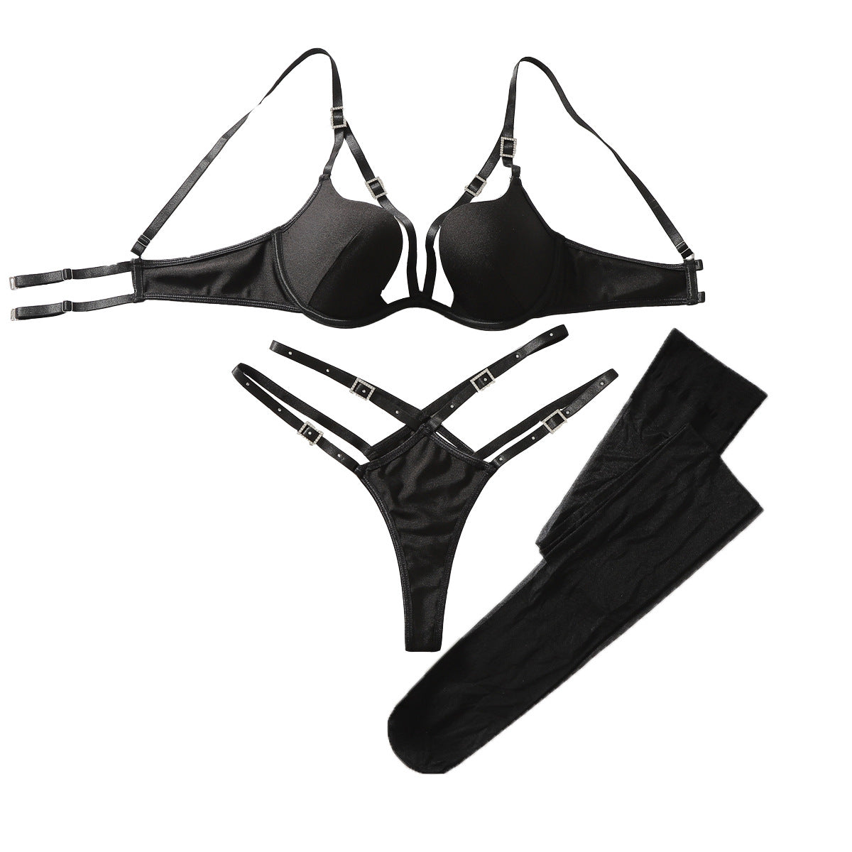 Heavy Industry Diamond Buckle Decoration Hollow Out Cutout out V neck Low Cut Sexy Shapewear Underwear with See through Leggings
