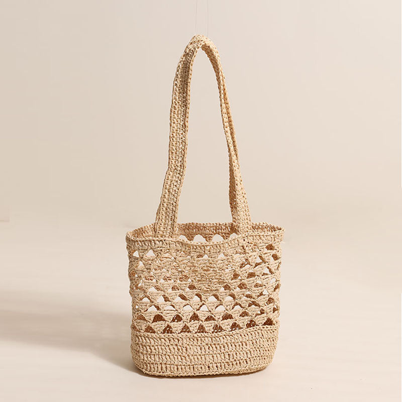 Raffia Shoulder Straw Bag Simple Solid Color Hollow Out Cutout Straw Bag Woven Bag Vacation Beach Bag Women Bag