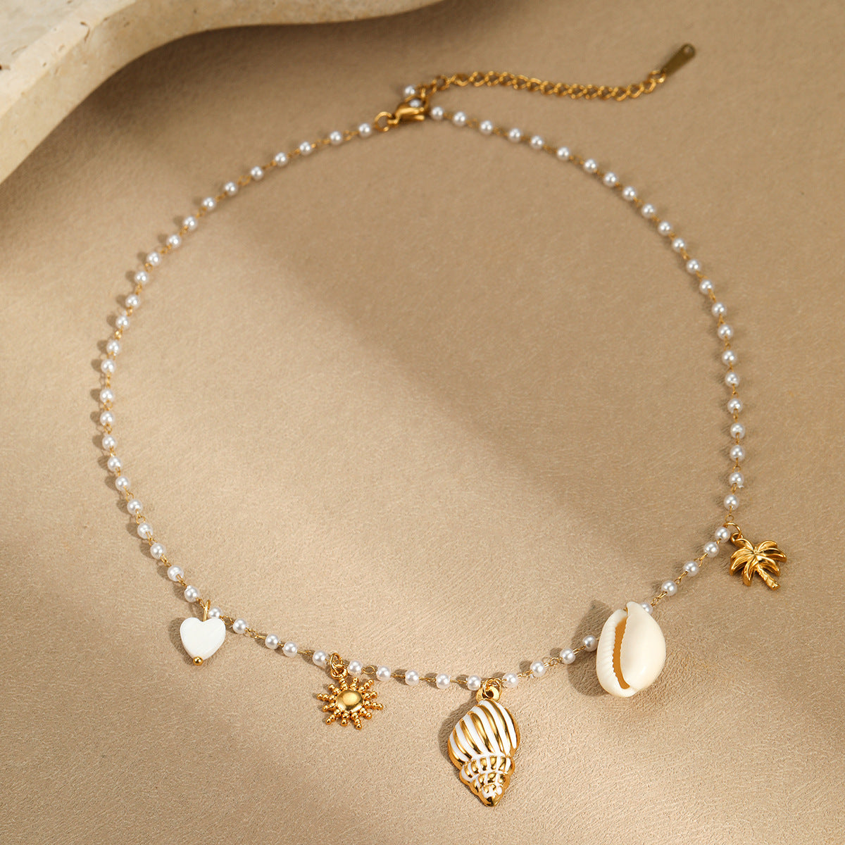 Marine Elements Stainless Steel Imitation Pearl Necklace Conch Clavicle Chain - Wanita Store