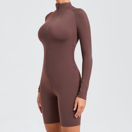Belly Contracting Long Sleeve Zipper One Piece Dance Fitness Sports Jumpsuit Belly Contracting Close Fitting Yoga Clothes