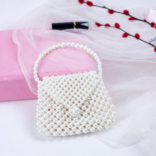 Spring Summer National Mini Imitation Pearl Dumpling Bag Women Homemade Beaded Weave Handbag