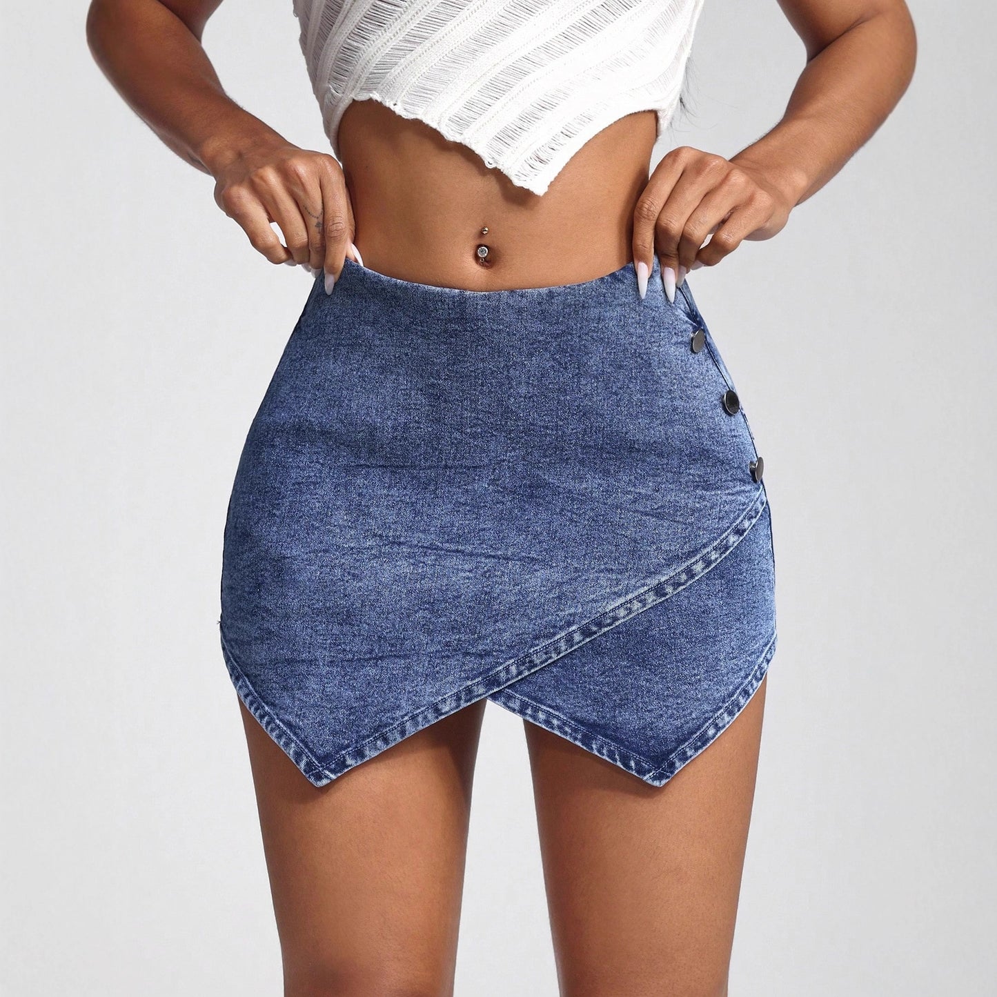 Personality Irregular Asymmetric Girls Stretch Sexy Denim Skirt
