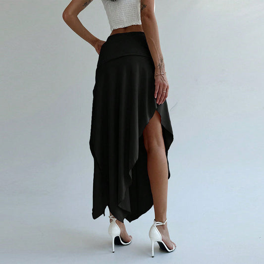 Women Clothing Elegant Intellectual Skirt Spring Summer Irregular Asymmetric Skirt Mid Length Skirt