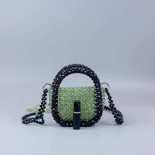 Craft Multi Color Acrylic Horn Pearl Portable Hollow Out Cutout Floral Shape Beaded Shoulder Strap Messenger Bag