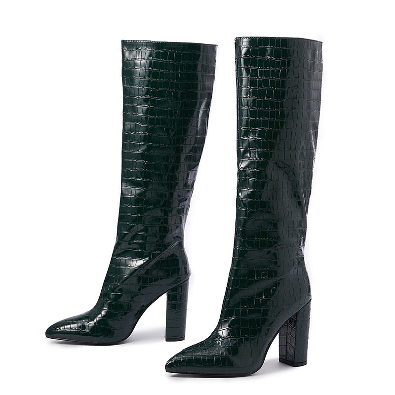 Show Catwalk Same Pointed Toe Chunky Heel over the Knee Boots Winter Slip on Long Boots