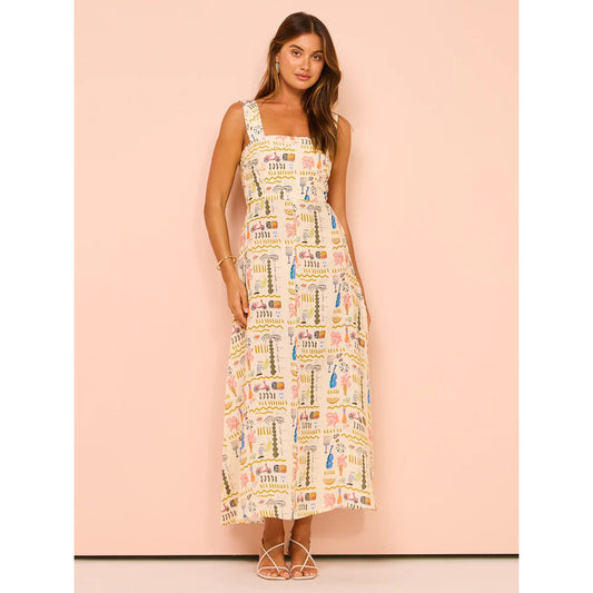 Spring Summer Printed Casual Strap Dress Vacation Zipper Dress