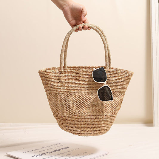 High Grade Raffia Portable Straw Weaved Bag Summer Large Capacity Tote Woven Bag Seaside Vacation Beach Bag