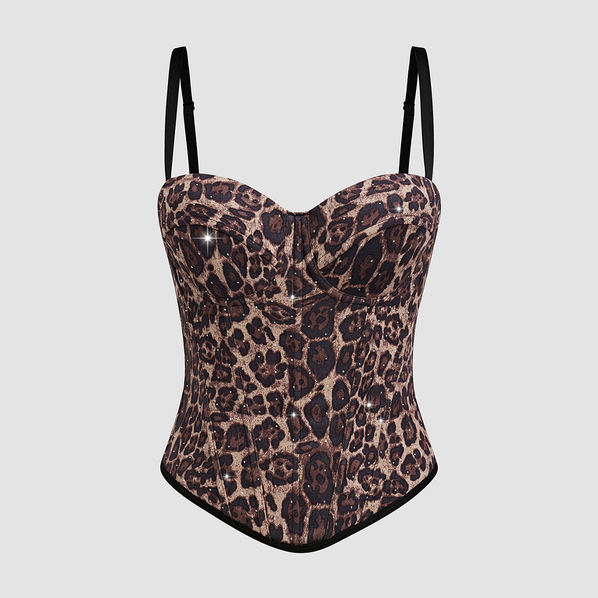 Sexy Leopard Print Camisole Women Long Stretch Body Shaping Boning Corset Corset Rhinestone Top