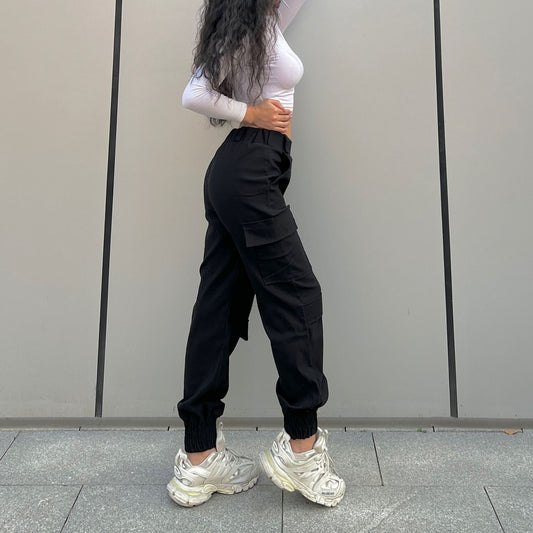 Trendy Cargo Pants High Street Women Pants Sweatpants Multi Pocket Trousers Loose Street Straight Ankle Tied Trousers