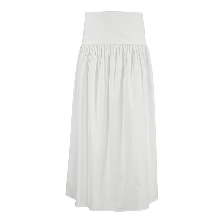 Fall French Casual Elegant High Waist Loose Comfortable White Cotton Long Skirt