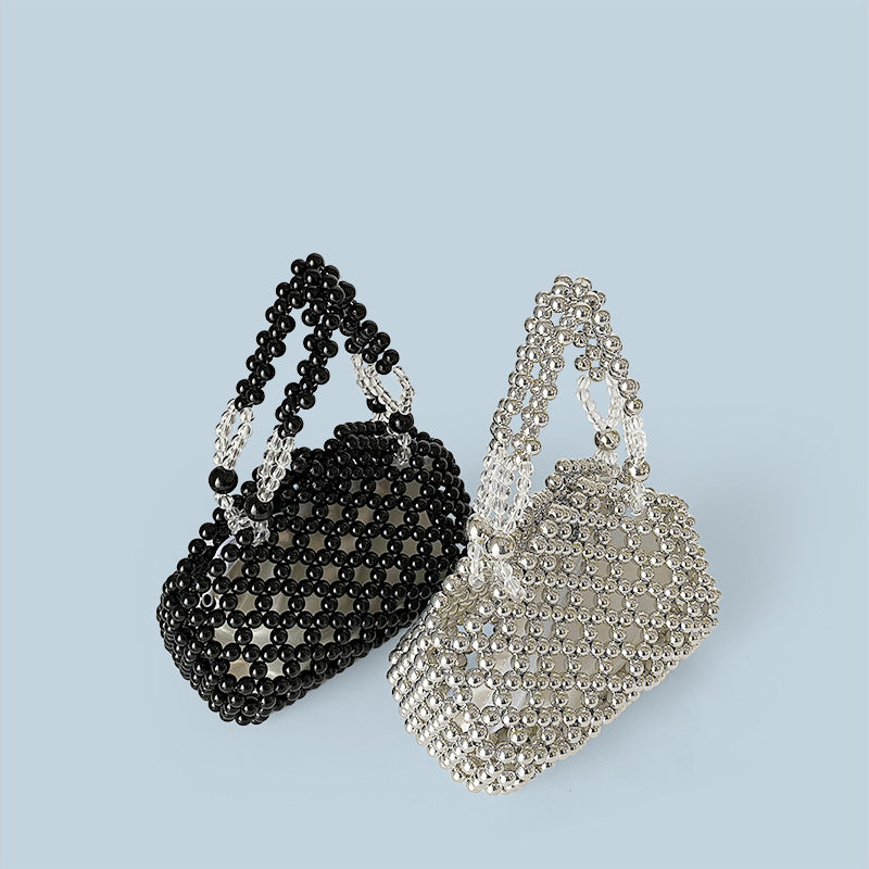 Niche Hollow Out Cutout Vacation Seaside Beach Bag Black Silver Woven Bag Personalized Handbag