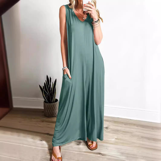 Summer Fresh Casual Women Pocket Jumpsuit Thin Women Jumpsuit
