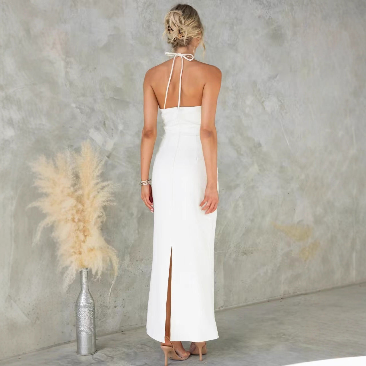 Summer Sexy Hollow Out Cutout Backless Halter Elegant Dress
