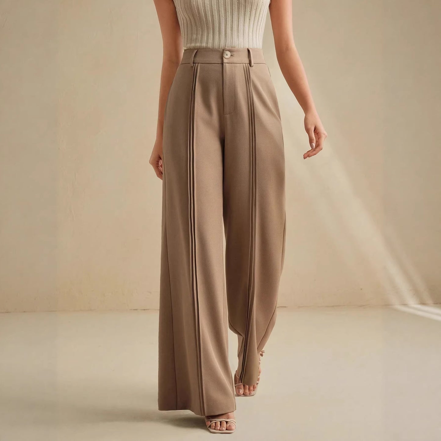 Pantalon de costume taille haute ample pour femme, couleur unie, coupe ajustée, tombé élégant, pantalon de travail de qualité supérieure