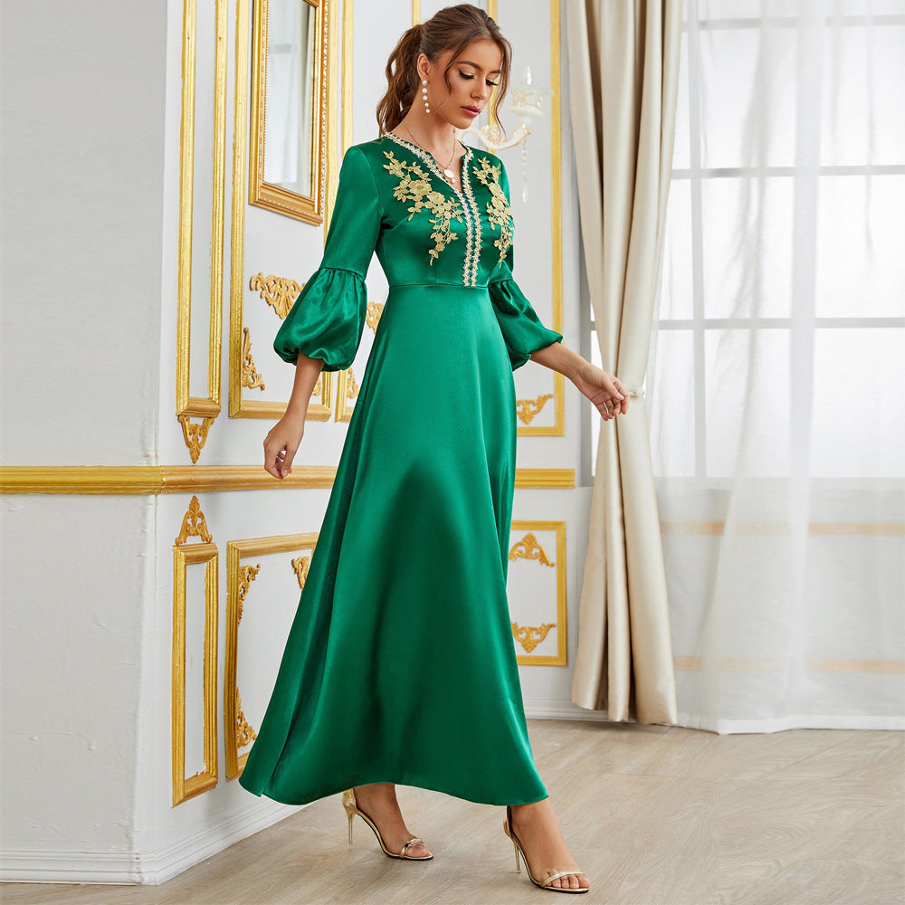 Middle East Muslim Women Clothing Party Gathering Applique Dress Gown
