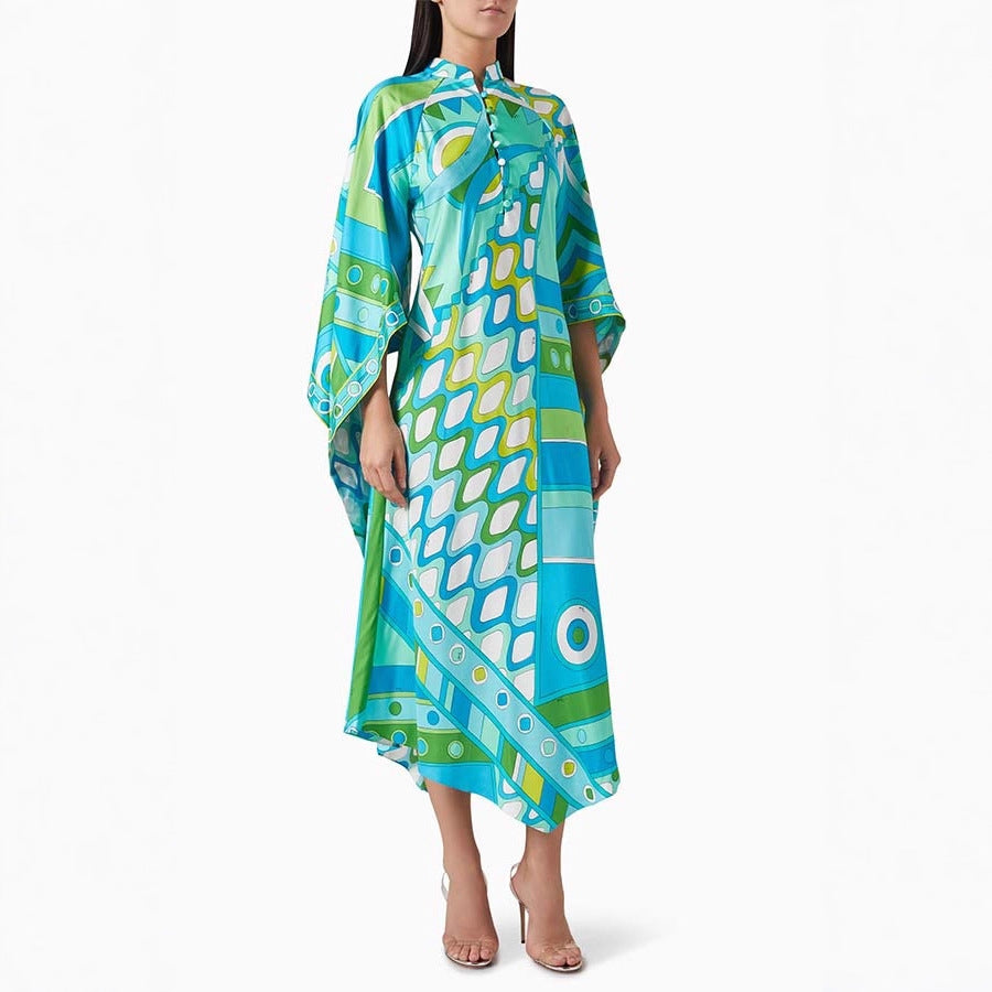 Vestido de fiesta holgado con cuello levantado y manga larga con estampado de posicionamiento para otoño e invierno