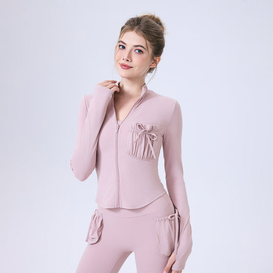 Zipper Sportswear Jacket Women Puffy Pocket Slim Fit Warm Slim Look Running Training Yoga Workout Long Sleeve