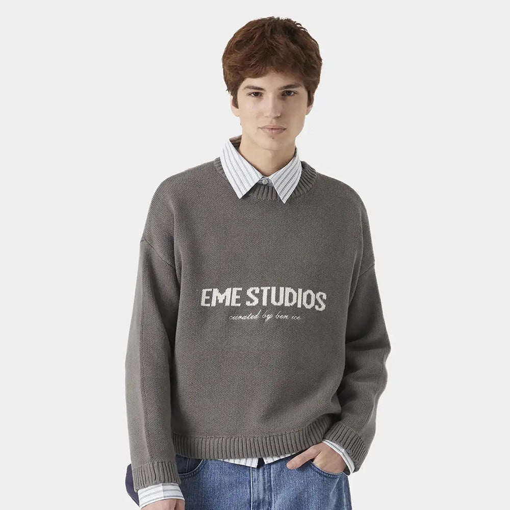 Letters Brocade Sweater Women Autumn Winter Knitting Pullover Loose Lazy Embroidered Sweater Women