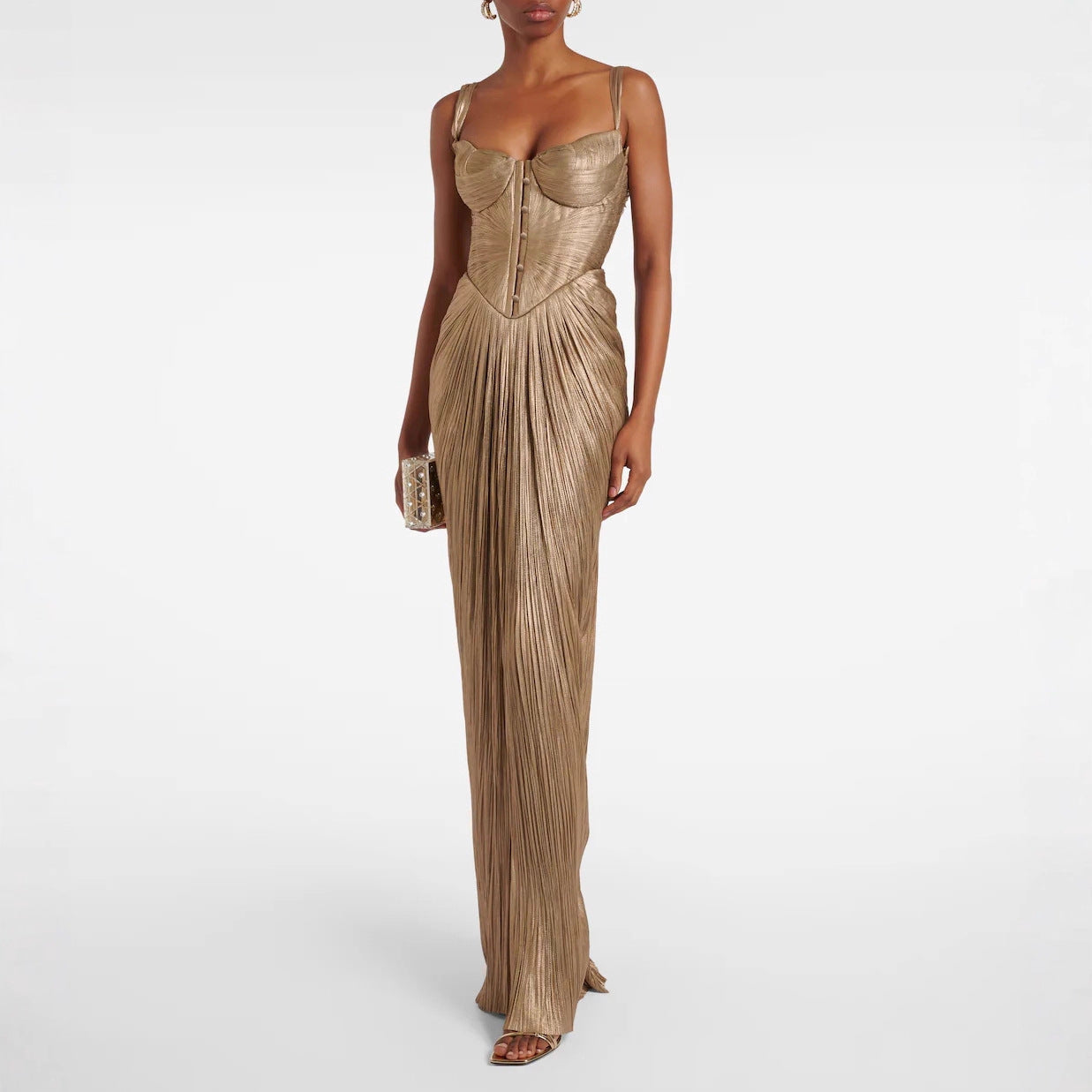 Vestido plisado con cordones y dorado para fiesta informal con abertura para mujer