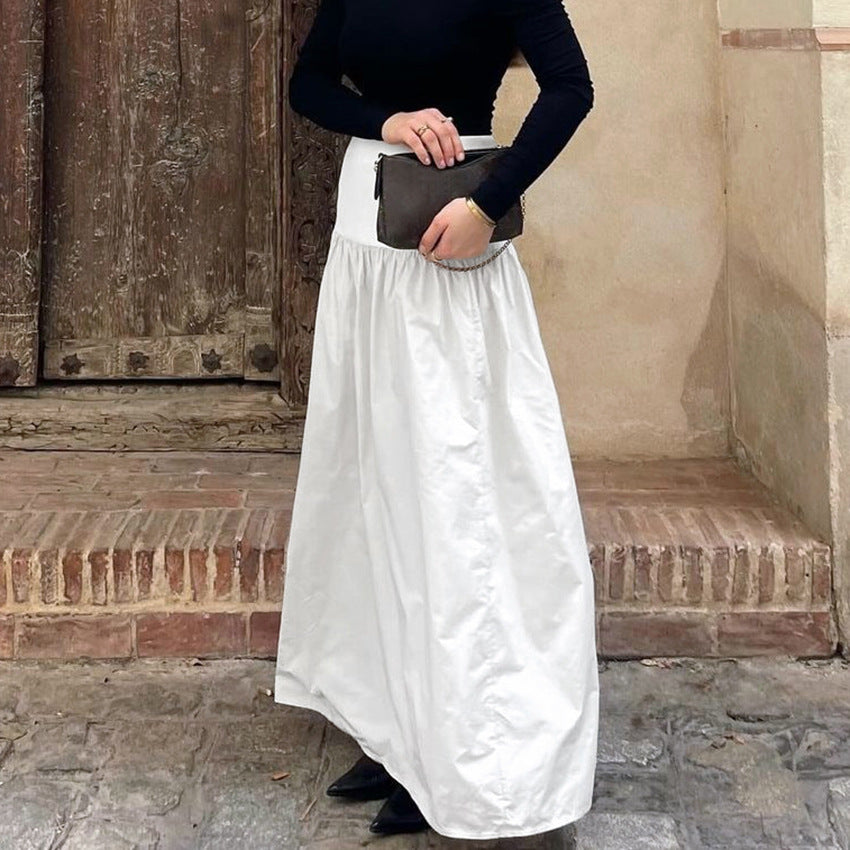 Fall French Casual Elegant High Waist Loose Comfortable White Cotton Long Skirt