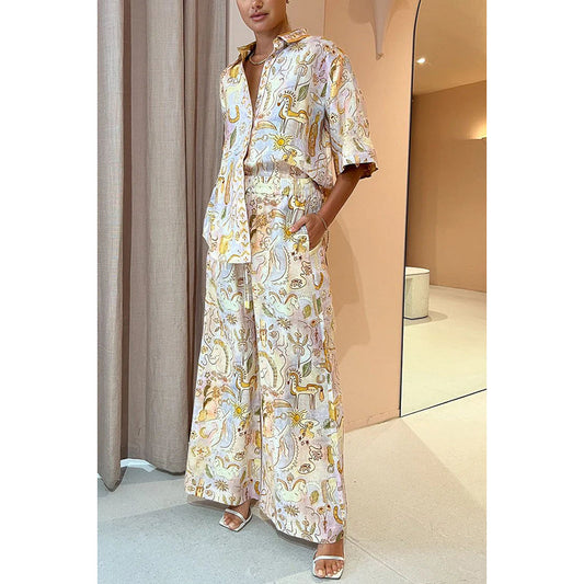 Spring Summer Casual Pocket Half Sleeve Suit Loose Women Wear Two Piece Set