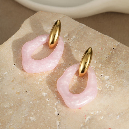 Macaron Color Resin Stainless Steel Gold Plated Earrings Cute Simple High Sense Ear Rings - Wanita Store