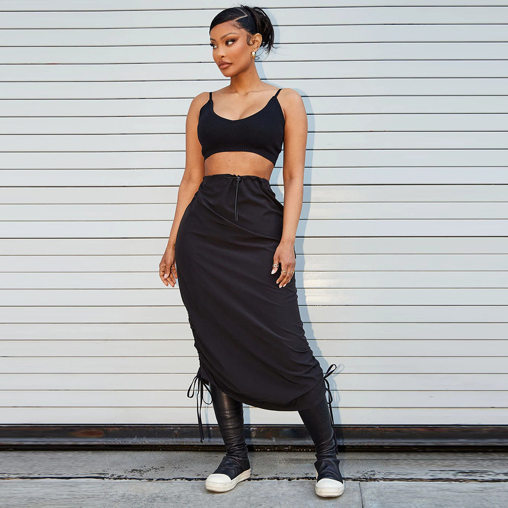 Women Personalized Pocket Elastic Waistband Drawstring Outdoor Skirt for Women