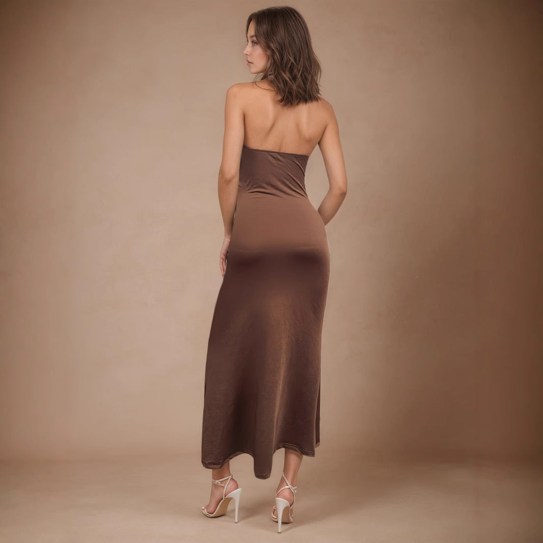 V neck Elegant Halter Dress Women Summer High Grade Sexy Sheath Dress
