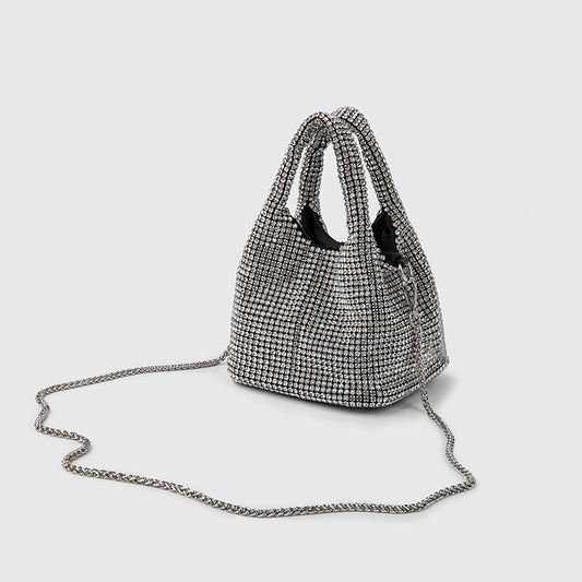 Women Bag Rhinestone Bucket Bag Portable Elegant Vegetable Basket Vest Messenger Bag