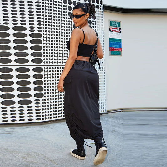 Women Personalized Pocket Elastic Waistband Drawstring Outdoor Skirt for Women