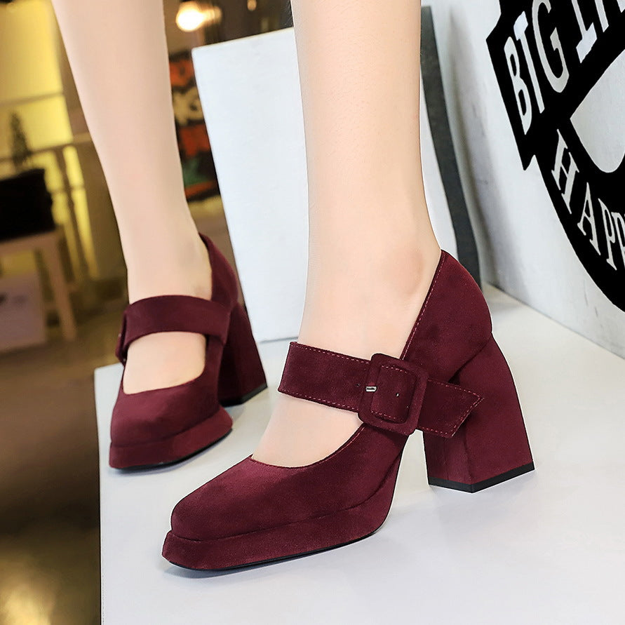 Chunky Heel High Heel Waterproof Platform Suede Leopard Print Shallow Mouth Suede Leopard Print Pumps Women Shoes