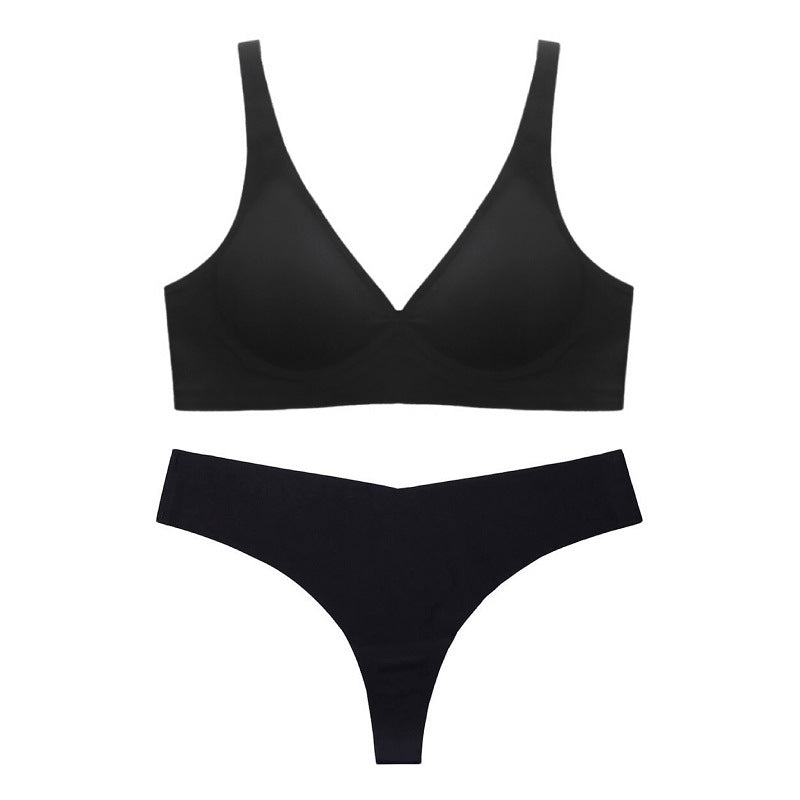 Seamless Thin Underwear Wireless Comfortable Soft Support Sexy V Shaped Bra T Back Set Women
