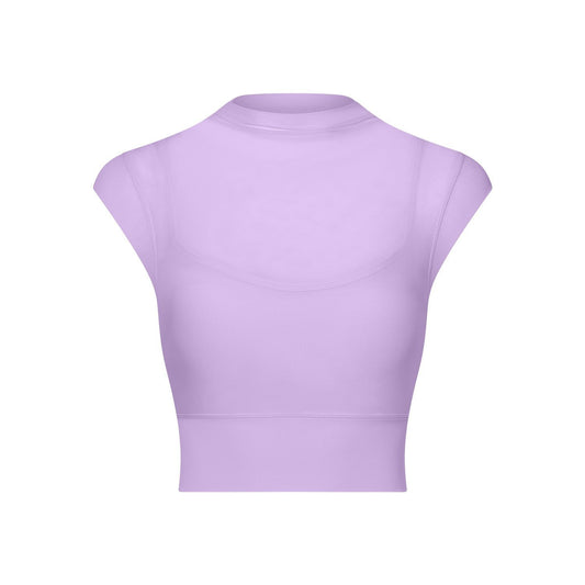 Sexy Mesh Yoga Clothes Flounced Sleeve Running Quick Drying Sports Bra with Chest Pad One Piece Cup Workout Clothes Top