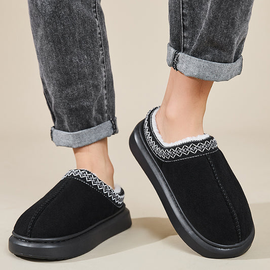 Pantoufles Baotou duveteuses automne hiver, pantoufles ethniques en coton pour hommes, femmes et couples, pantoufles chaudes en caoutchouc à semelle épaisse en coton.