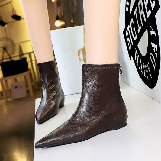 Retro Women Boots Comfortable Low Heel Wedge Hidden Heel Back Zipper Slim Fit All-Matching Ankle Boots