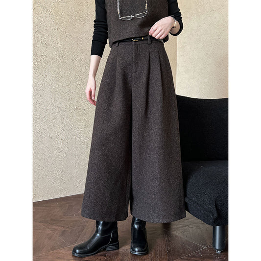 Two Way Vest Wide Leg Pants Women Autumn Winter Woolen Two Piece Sets