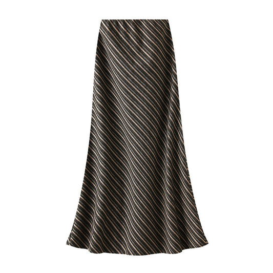 High Waist Slimming Skirt Women Fall Loose Diagonal Striped A line Sheath Skirt