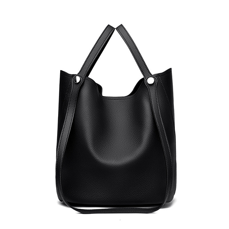 Genuine Leather Women Bag Simple Bucket Bag High Grade Large Capacity Shoulder Bag Handbag