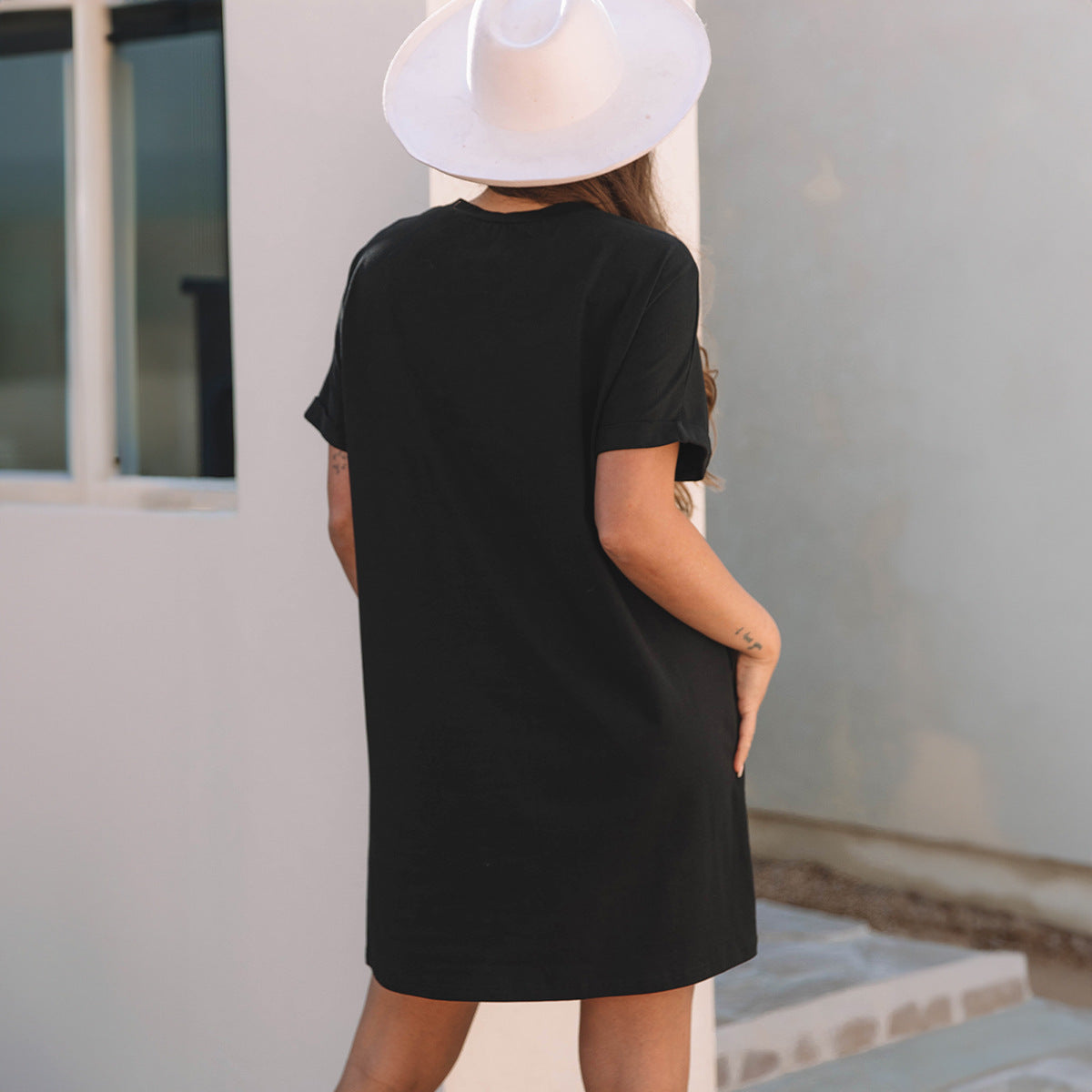 Loose Casual Letters Printed Short Summer round Neck Short Sleeve Dress