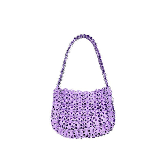 High Grade Metal Painted Iron Sequ Solid Color Portable Underarm Bag Hand Woven Women Bag
