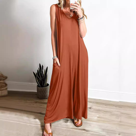 Summer Fresh Casual Women Pocket Jumpsuit Thin Women Jumpsuit