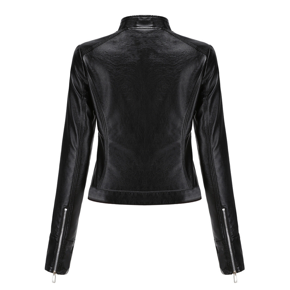 New Leather Coat Women Short Jacket Spring Autumn Stand Collar Lady Leather Jacket Women Clothing Thin Leather Coat