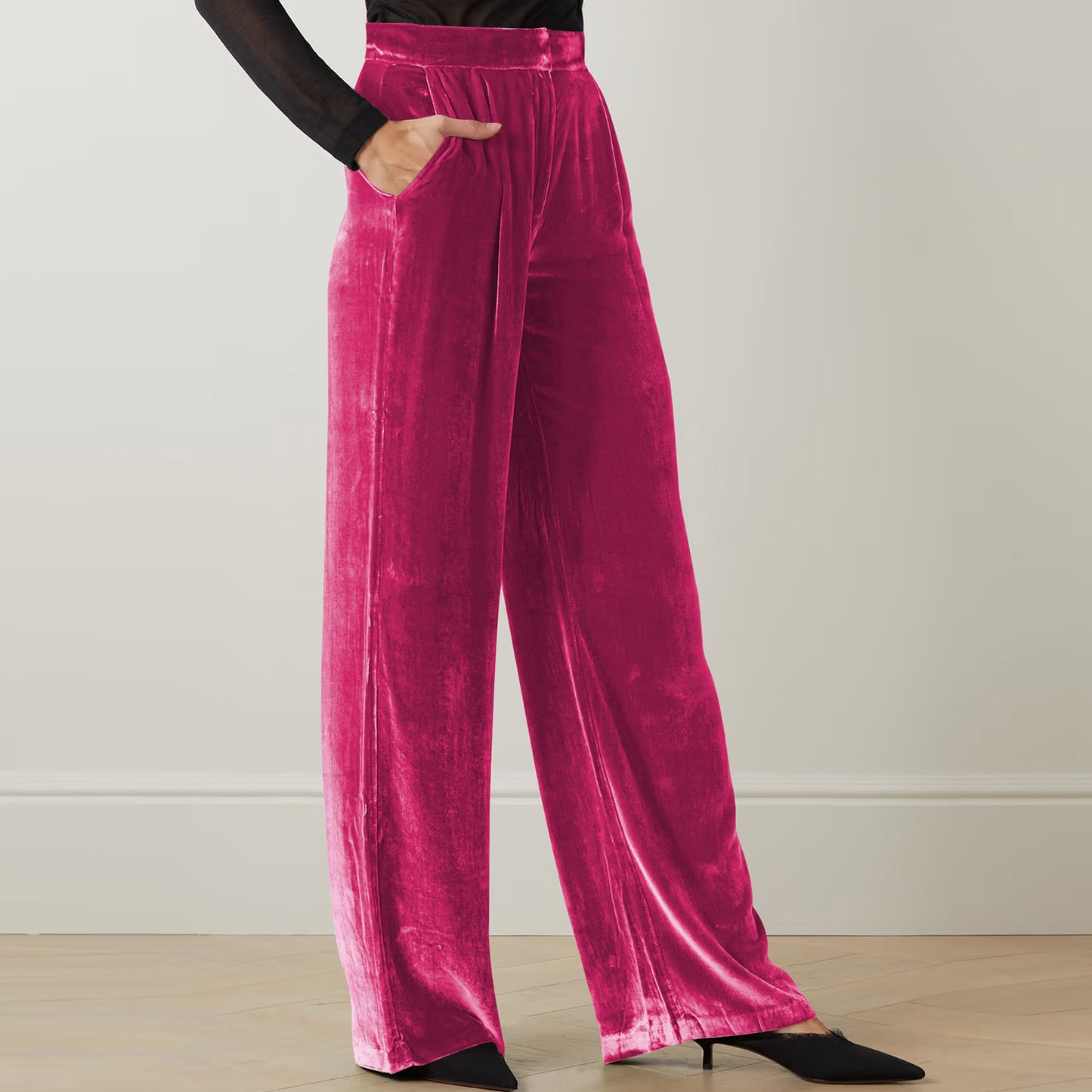 French Office Trousers Women Clothing Summer Gold Velvet Drooping Wide Leg Pants Loose Casual Pants Women