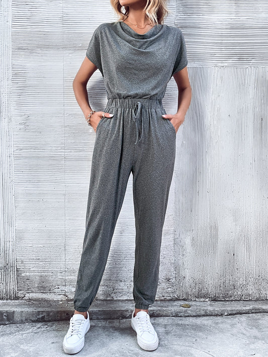 Women Clothing Short Sleeved Casual Wide Leg Jumpsuit